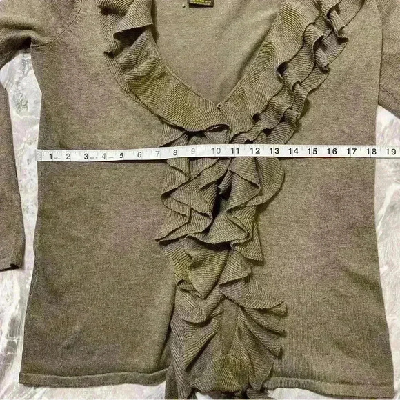 Grace Elements Taupe Brown Cascade Ruffle Front Cardigan Sweater Size Small - Picture 5 of 9
